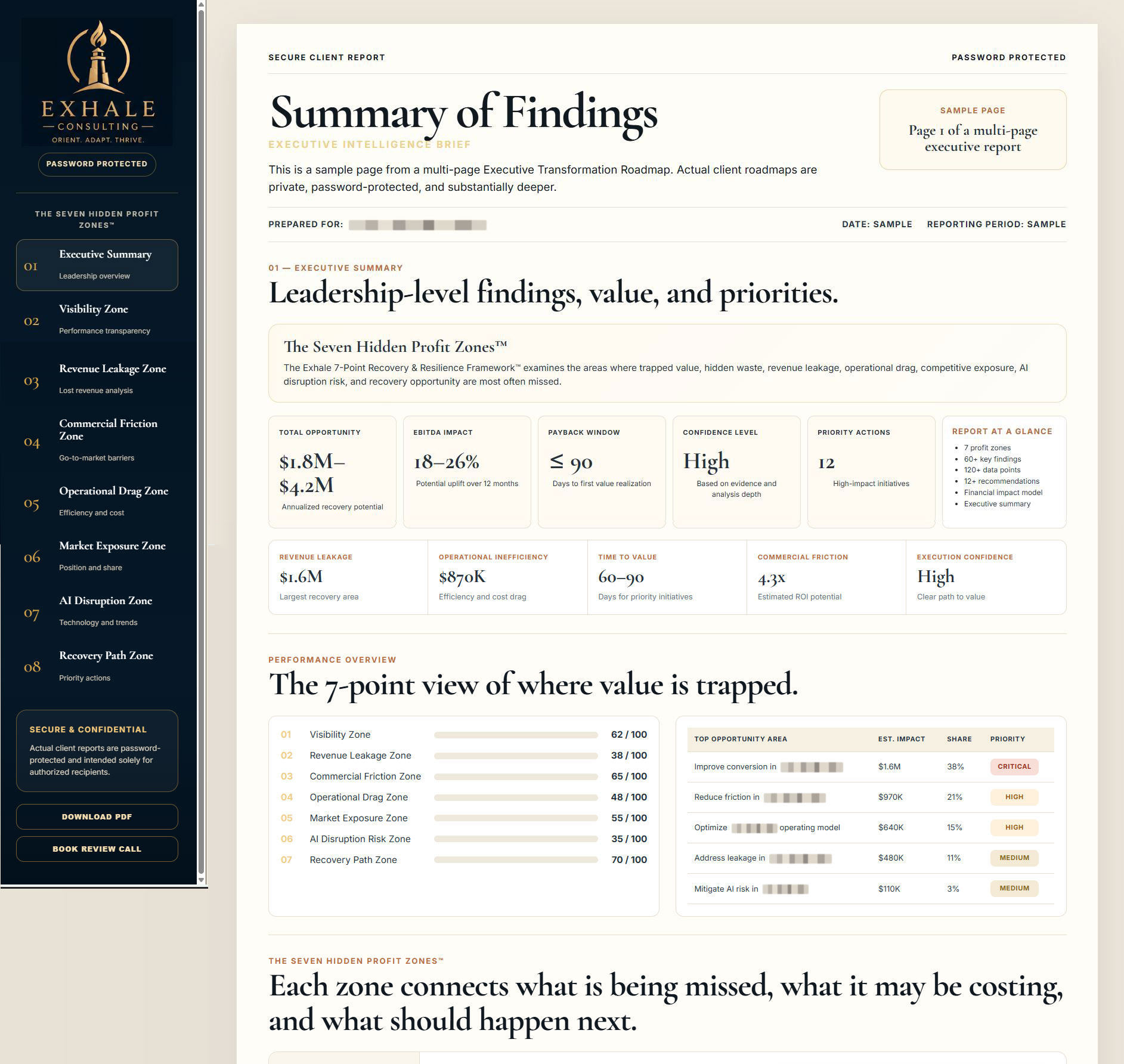 Clickable preview of the Exhale Sample Roadmap report interface
